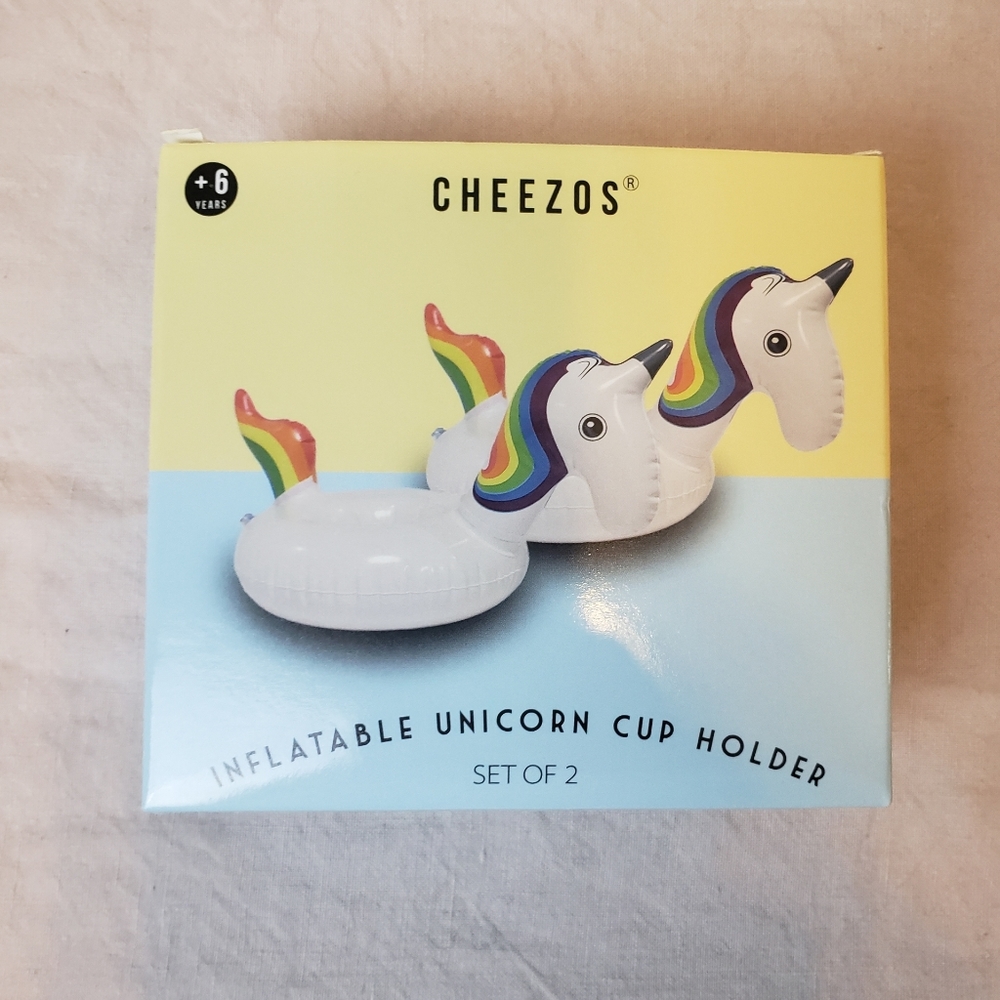 ♦️$10 ADD ON / BNIB Inflatable Unicorn Cup Holders Cheezos Summer Fun - Picture 2 of 4